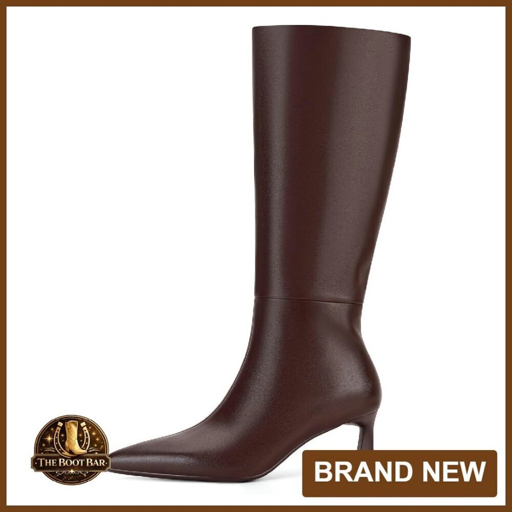Kitten Heel Knee High Boots Women Pointed Toe Wide Calf Pull On